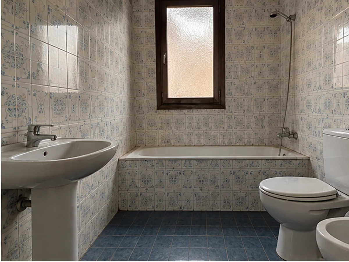 Baño antes de una reforma en Llamaquique, Oviedo