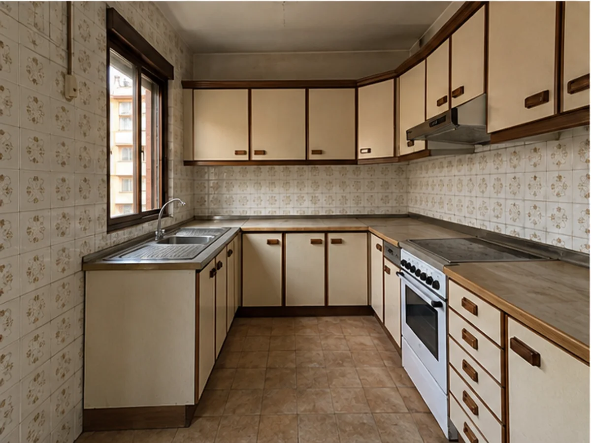 Cocina antes de una reforma en Buenavista, Oviedo