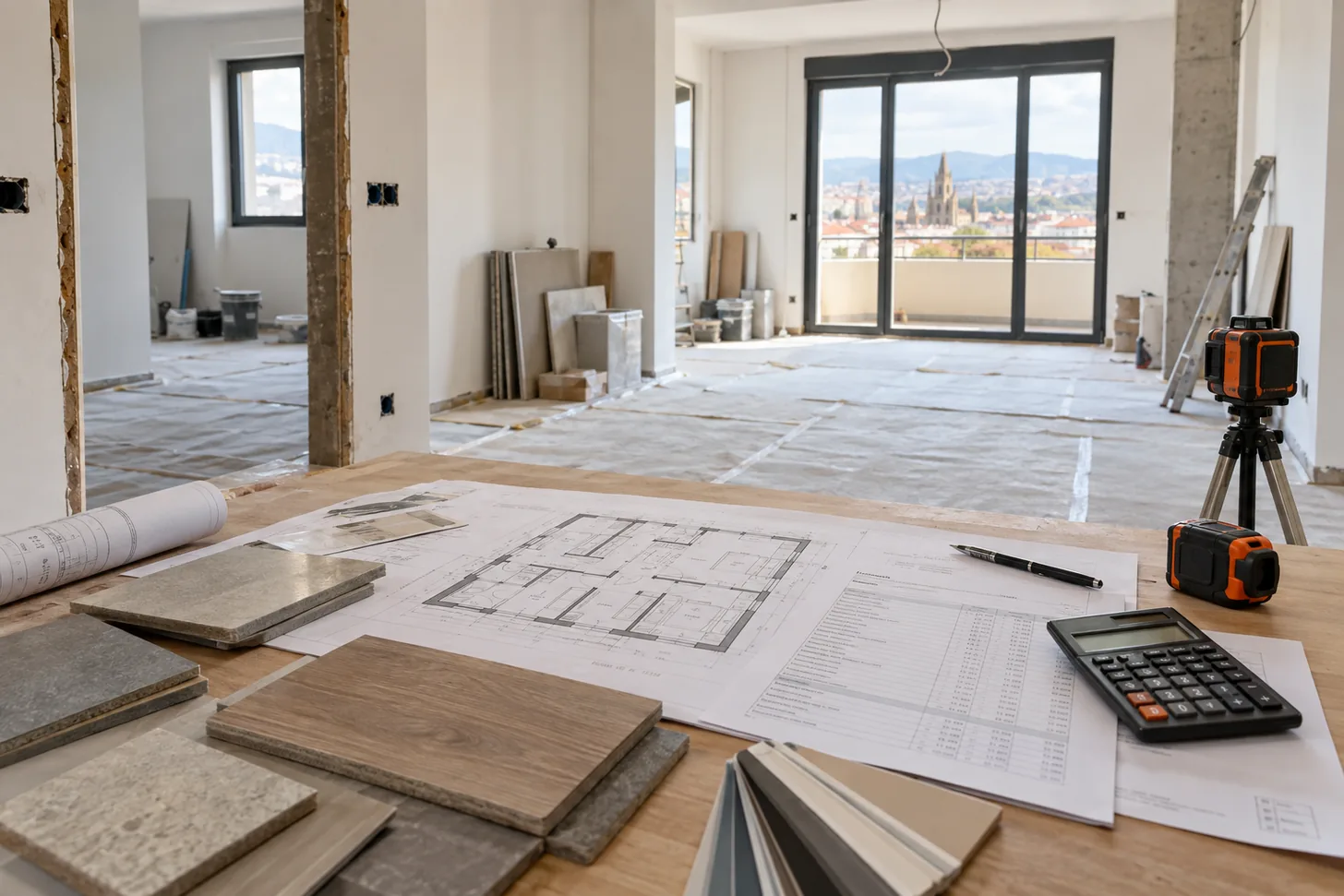 Presupuesto de reforma integral en Oviedo con planos, calculadora y vivienda completa en obra